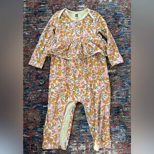 Tea Collection Floral Kids One Piece - Pink and Orange